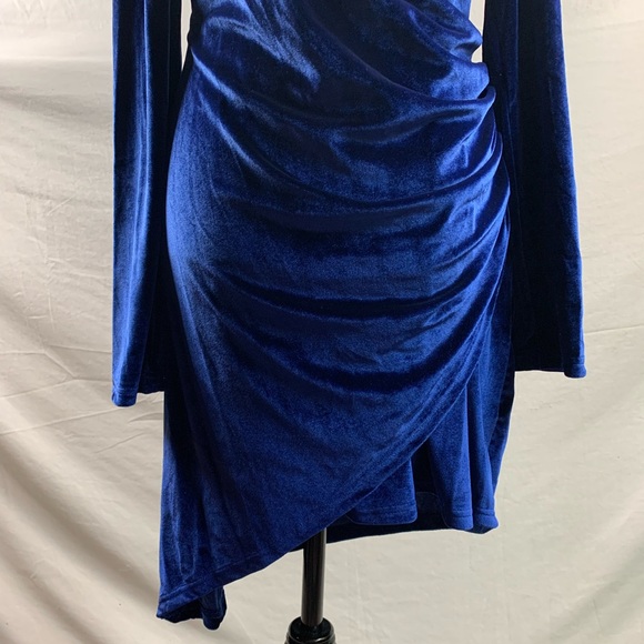 Royal Blue Ruched Front Velvet Dress - Picture 10 of 11